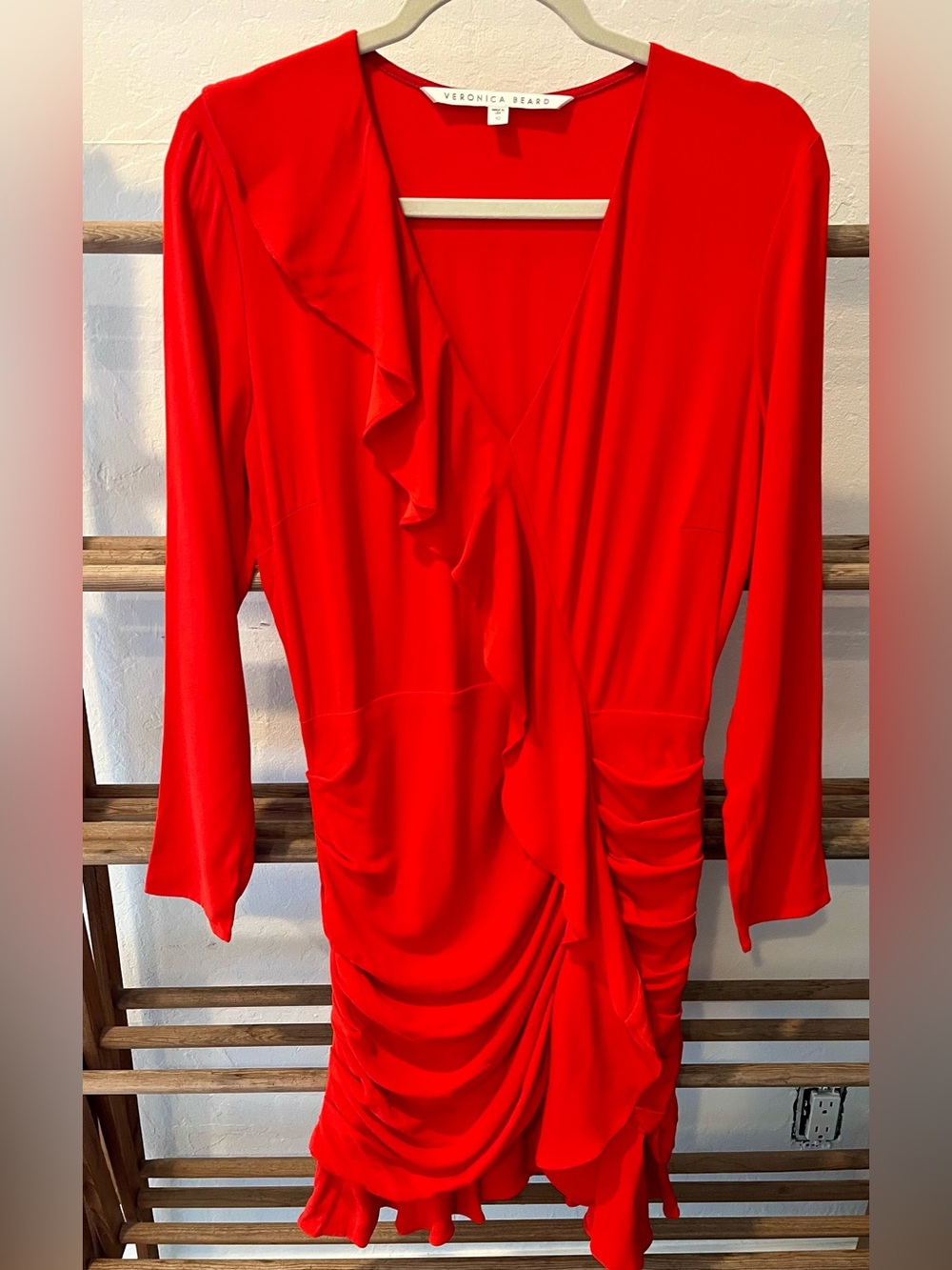 Veronica Beard- Odessa Ruffle Mini Cocktail Dress in Poppy  Red Color
